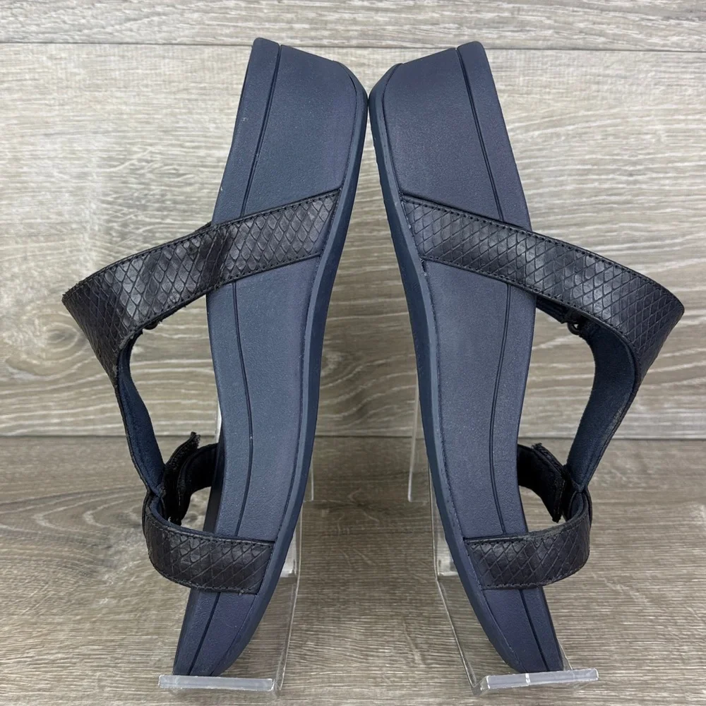 Vionic Ellie Navy Blue Snakeskin Women’s Sz 7 Hook & Loop Platform Sandals - Picture 9 of 10